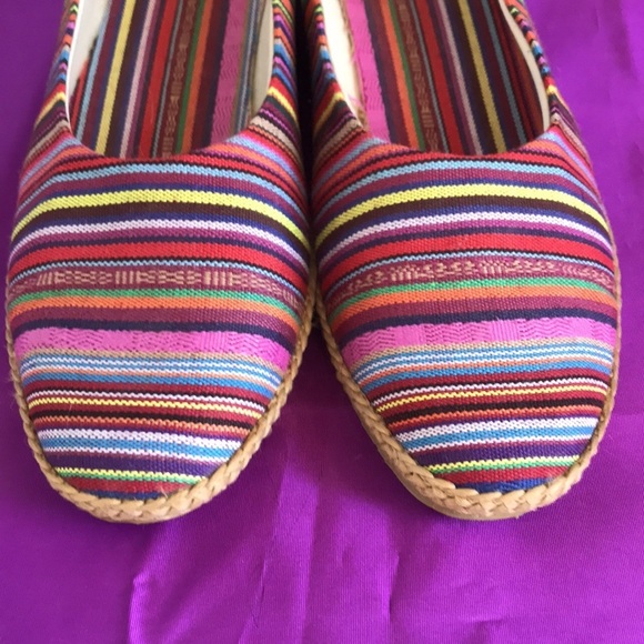 Beacon striped colorful linen slip on flat sandals Guatemalan style size 9.5 - Picture 5 of 13